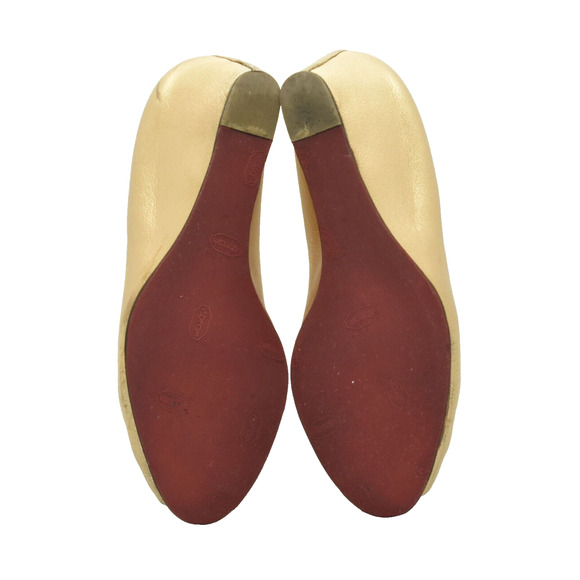 Auth CHRISTIAN LOUBOUTIN Gold Leather Covered Wedge Peep Toe Pumps Size 35.5 - Picture 6 of 8